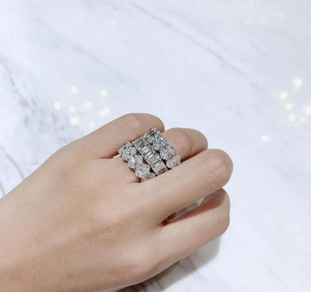 Eternity Oval Cut Moissanite 다이아몬드 반지 100% 원본 925 스털링 실버 약혼 웨딩 밴드 rings women 보석 선물 y250w