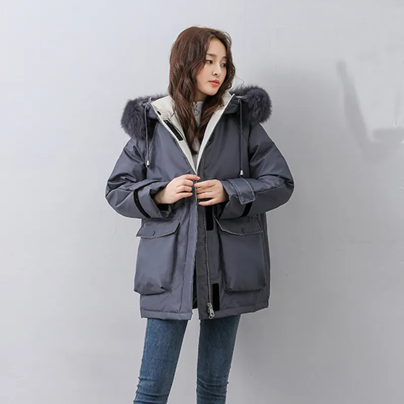 Fausse fourrure à capuche manteau d'hiver femmes veste longue femme épaisse chaude Parkas femme lâche surdimensionné poche vêtements d'extérieur 201127