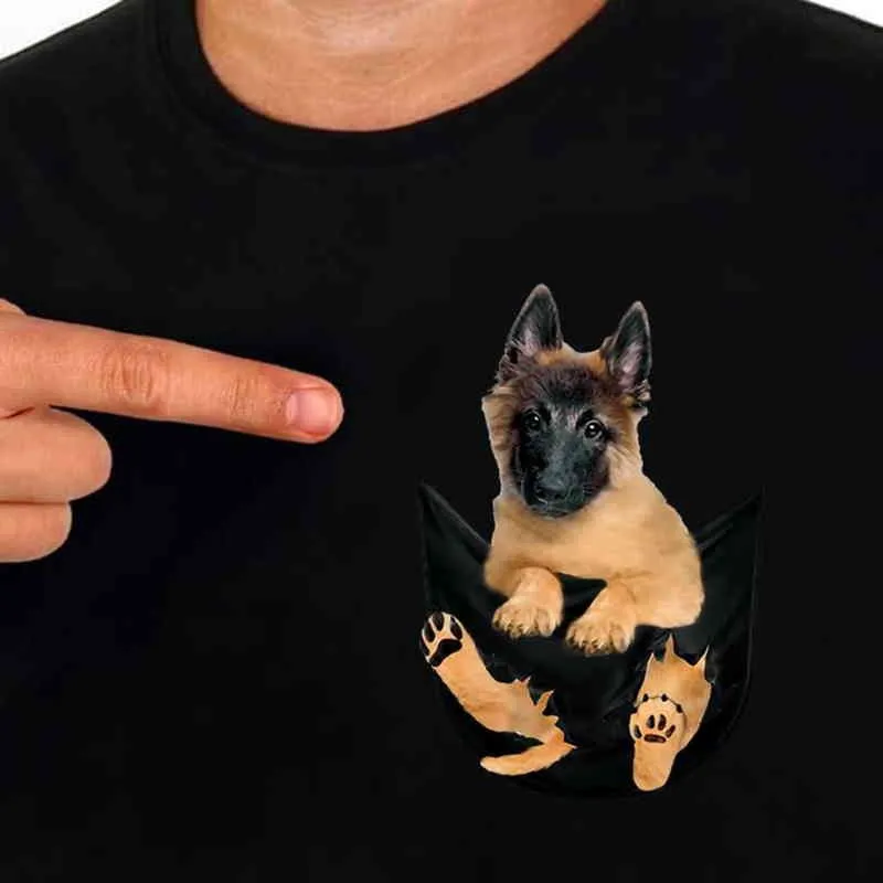 CLOOCL T-Shirt en coton poche de mode mignon Shiba Inu imprimé T-Shirts hommes femmes T-Shirt style décontracté Hip Hop hauts T-Shirts en coton drôle G1222