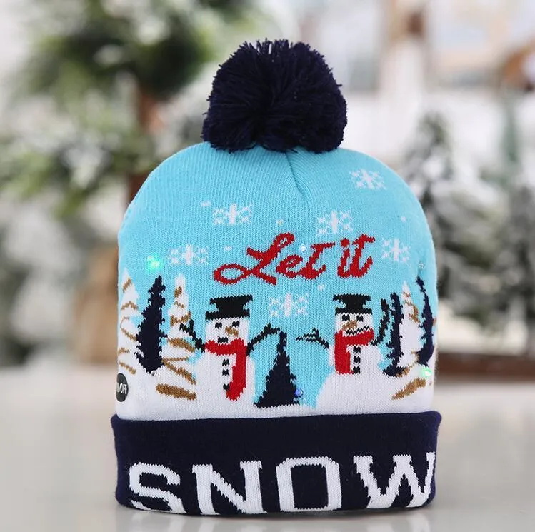 Led Christmas Hats Knitted Pom Pom Light Xmas Beanies Crochet Winter Hats Deer Elk Gilrs Warm Skull Cap Christmas Home Decoration LSK1955