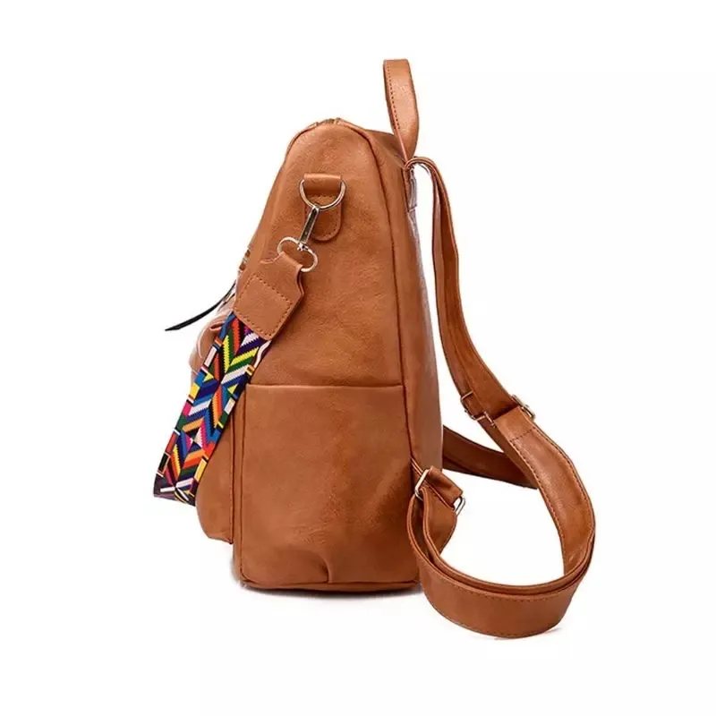 Vintage Women PU Leather Backpack High Quality Large Capacity Travel Shoulder School Bags Mochila Women Solid Crossbody Bag A1113208u