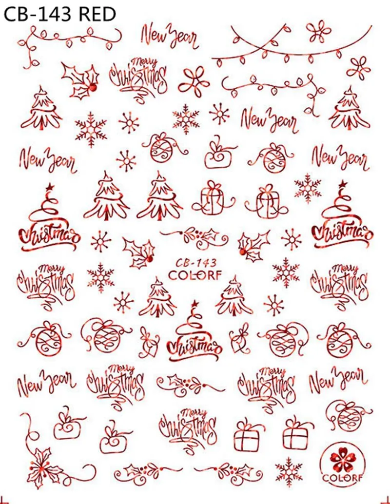 Рождественские наклейки ногтя арт наклейки золото серебро красный цвет снежинка снеговик рождественская елка Санта-поло полые наклейки для ногтей маникюр декор