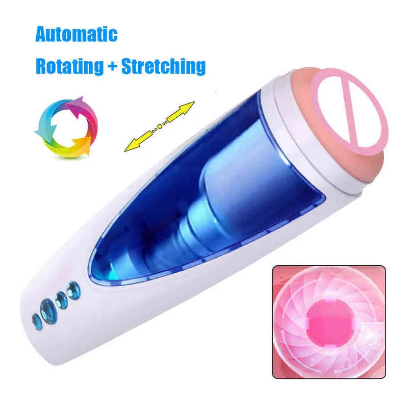 NXY Sex Masturbators 5D Mannelijke Masturbator Vaginale voor Mannen Stretching Roterende Vibrators Penis Pump Spikes Pussy Glans Zuigen Toys Omgeving Lichten 220127