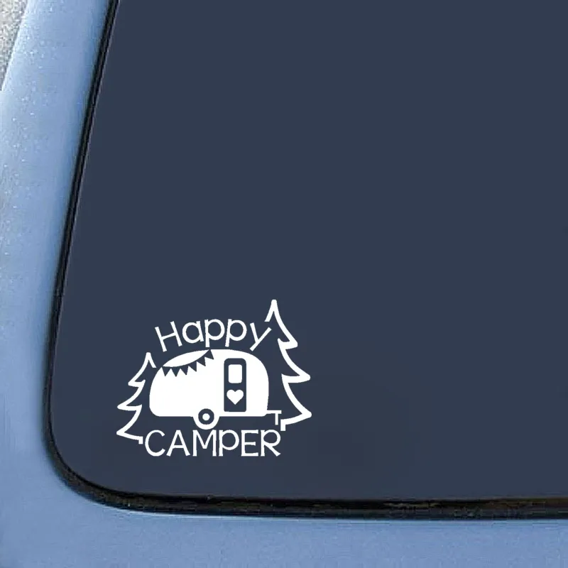 16cm129cm Персонализированная надпись Art Happy Camper Vinyl Decal Car Sticker Blacksilver C1113298062327