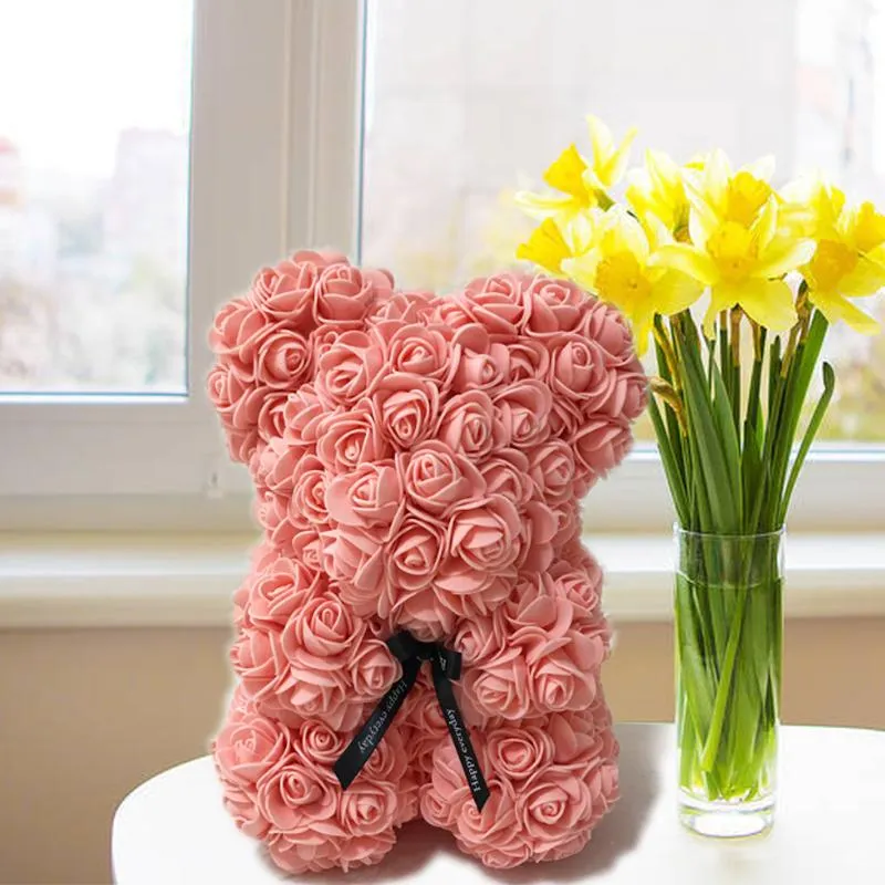 Valentines Day Gift 25cm Red Rose Teddy Bear Rose Flower Artificial Decoration Christmas Gifts Women Valentines Gift307o
