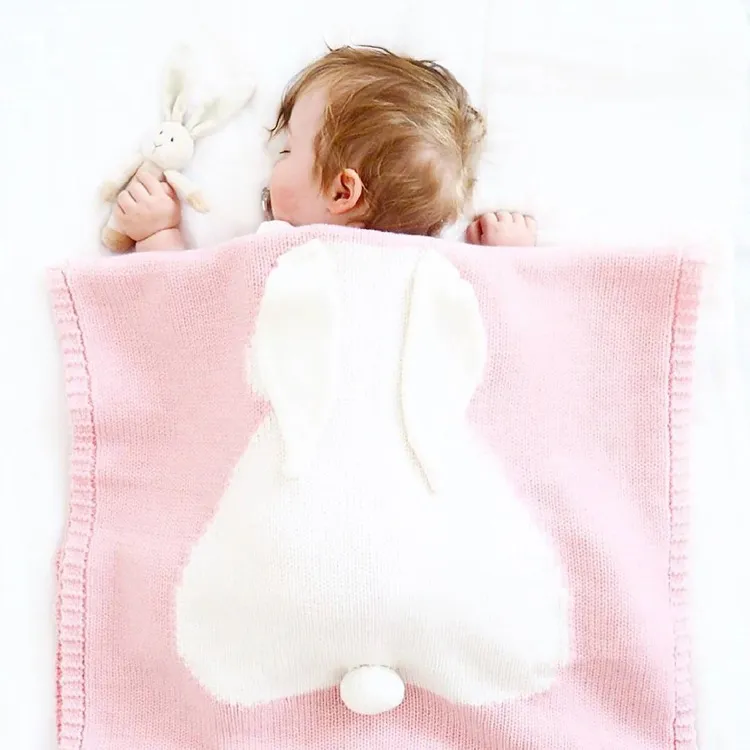 Blankets Swaddling 100 Acrylic Baby Knitted Blanket Funny Rabbit born Milestone Swaddle Wrap Kids Playing Mat Sleepsack Outdoor Stroller Covers 220829