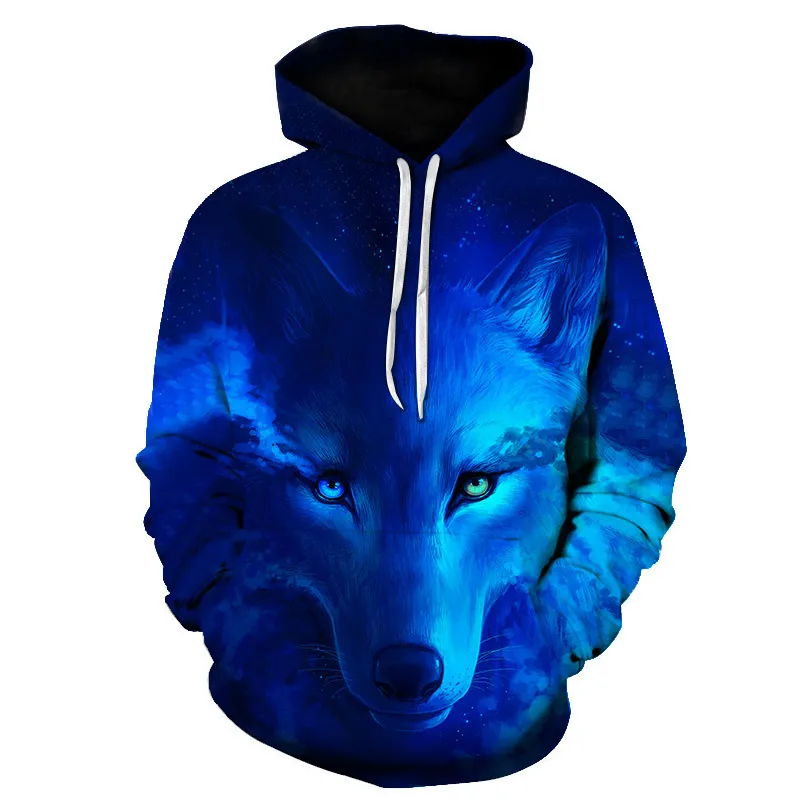 BIAOLUN Mode Galaxy Space Hoodie Bright Wolf Print Hoodies Sweatshirts Männer Frauen Unisex Kapuzenpullover Tier Tops LJ201103