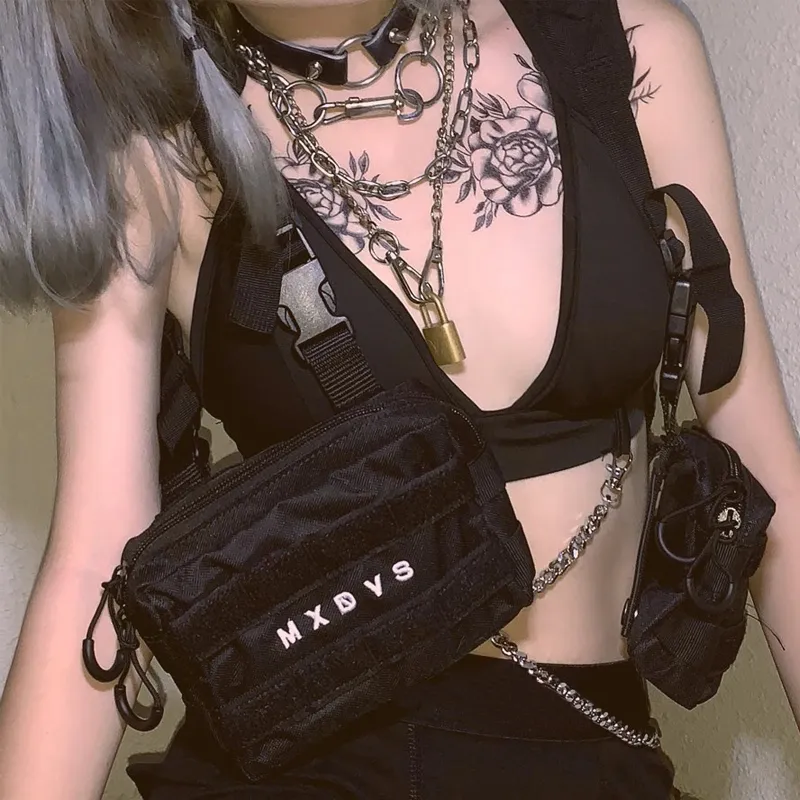 Punk Chest Bag For Women HipHop Tactical Streetwear Style Waist Pack Unisex Outdoor Shoulder Holsters Sling Sidebags 201117