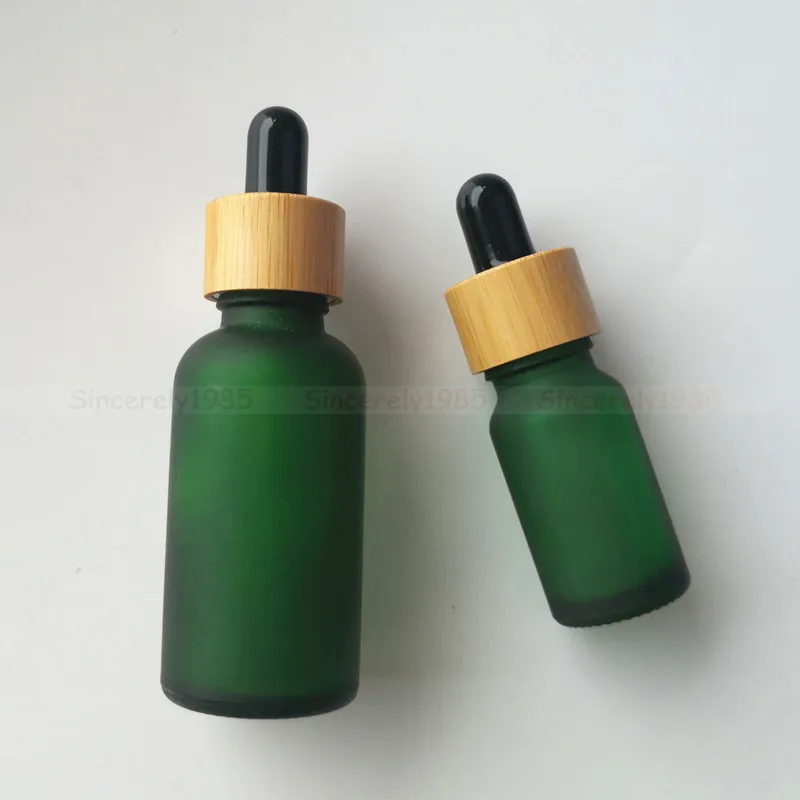 5ml 10ml 15ml 30ml Frosted Dropper bottle with Bamboo lid Pipette Bottles Refillable high-quality thick frosted glass