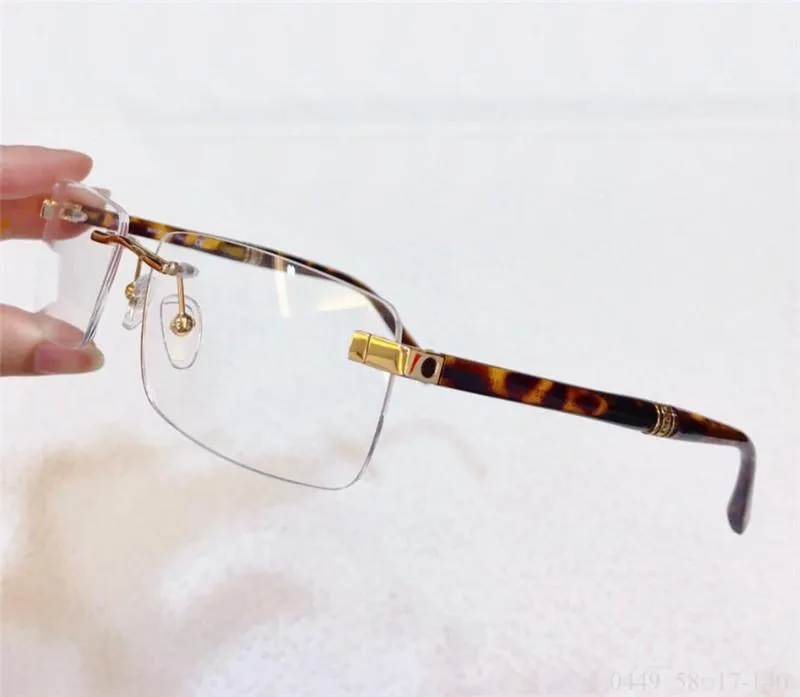 Yeni Moda Erkekler ve Kadın Optik Gözlük 0449 Metal Kare Çerçevesiz Popüler Tasarım Tarzı İş Stili Box237V ile En İyi Kalite