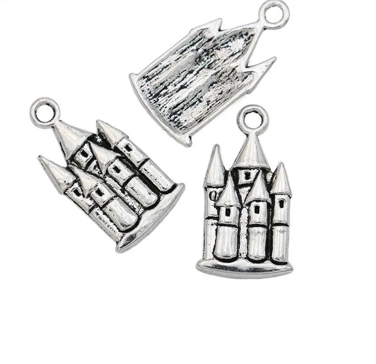 200 pçs / lote liga antiga prata banhado castelo casa encantos pingente para fazer jóias pulseira acessórios diy 22x12mm286m