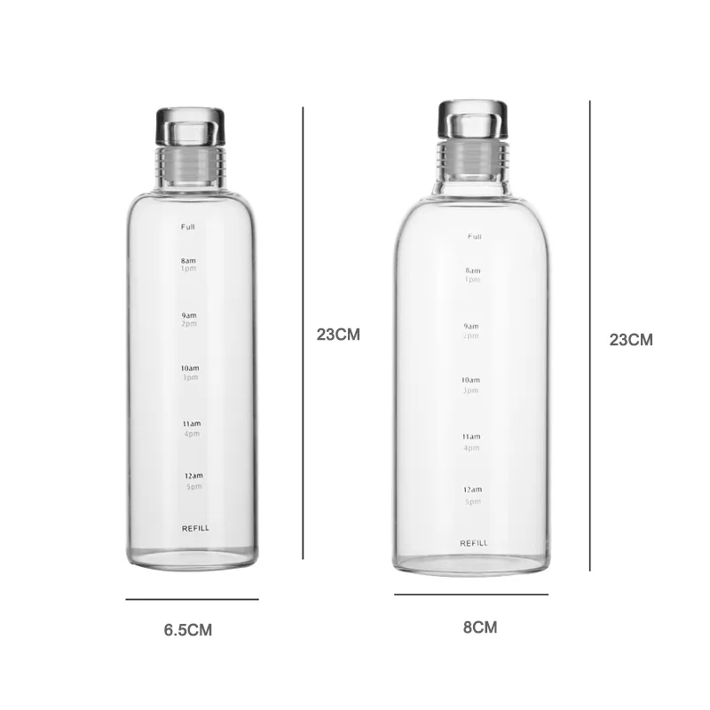 500 / 750mlの大容量ガラス瓶水を飲むための時間マーカーカバーの透明なミルクジュースシンプルカップの誕生日ギフト220217