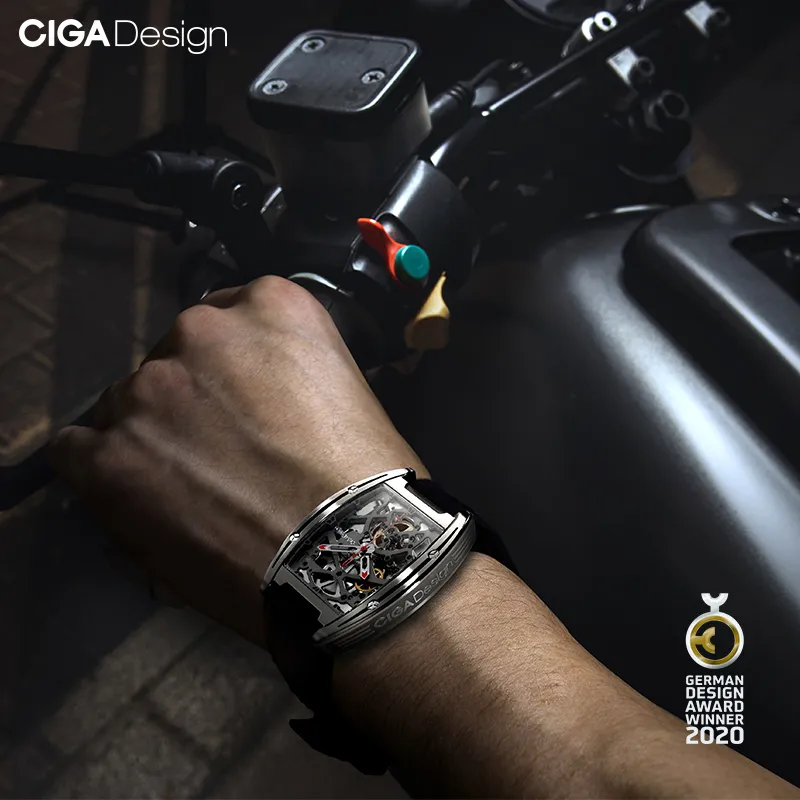 CIGA Design Z Series Titanium Case Automatisk mekanisk armbandsur Silikonrem Tidstycke med en läderrem för LJ20273R