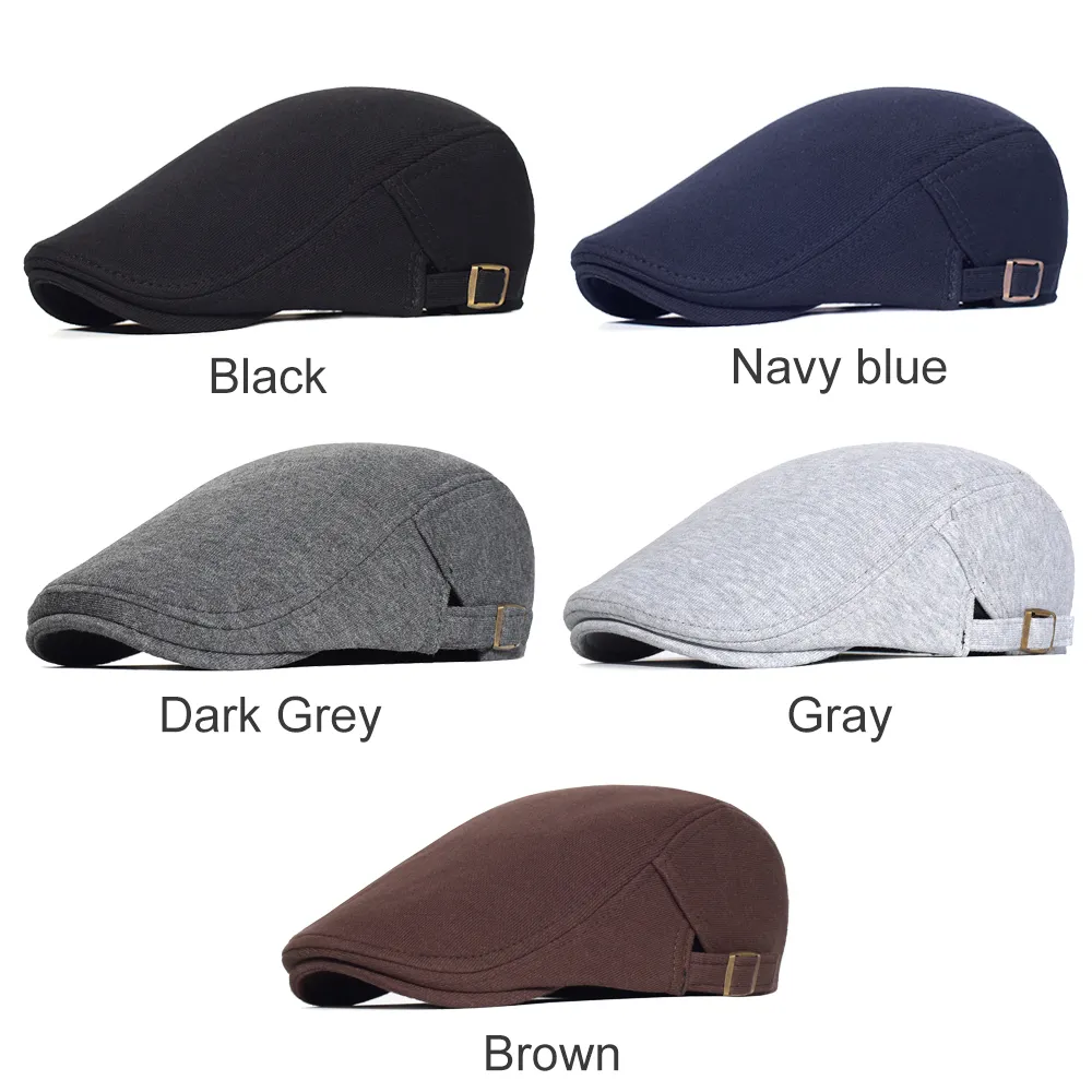 Baumwolle Verstellbare Newsboy Caps Männer Frau Casual Baskenmütze Flache Ivy Cap Weiche Einfarbig Fahren Cabbie Hut Unisex Schwarz Grau Hüte 20122860