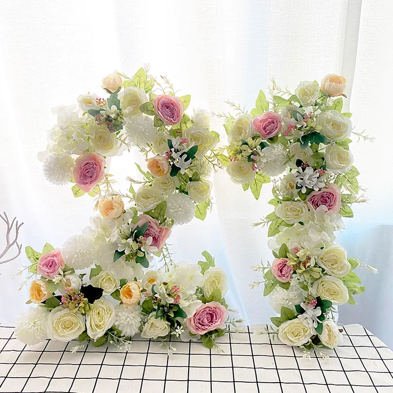 DIY 3D Floral Rose Letters Nummer voor Baby Douche Verjaardag Decoratie Creatieve Kunstmatige Bloem Wall Party Evenement Bruiloft Decor 201222