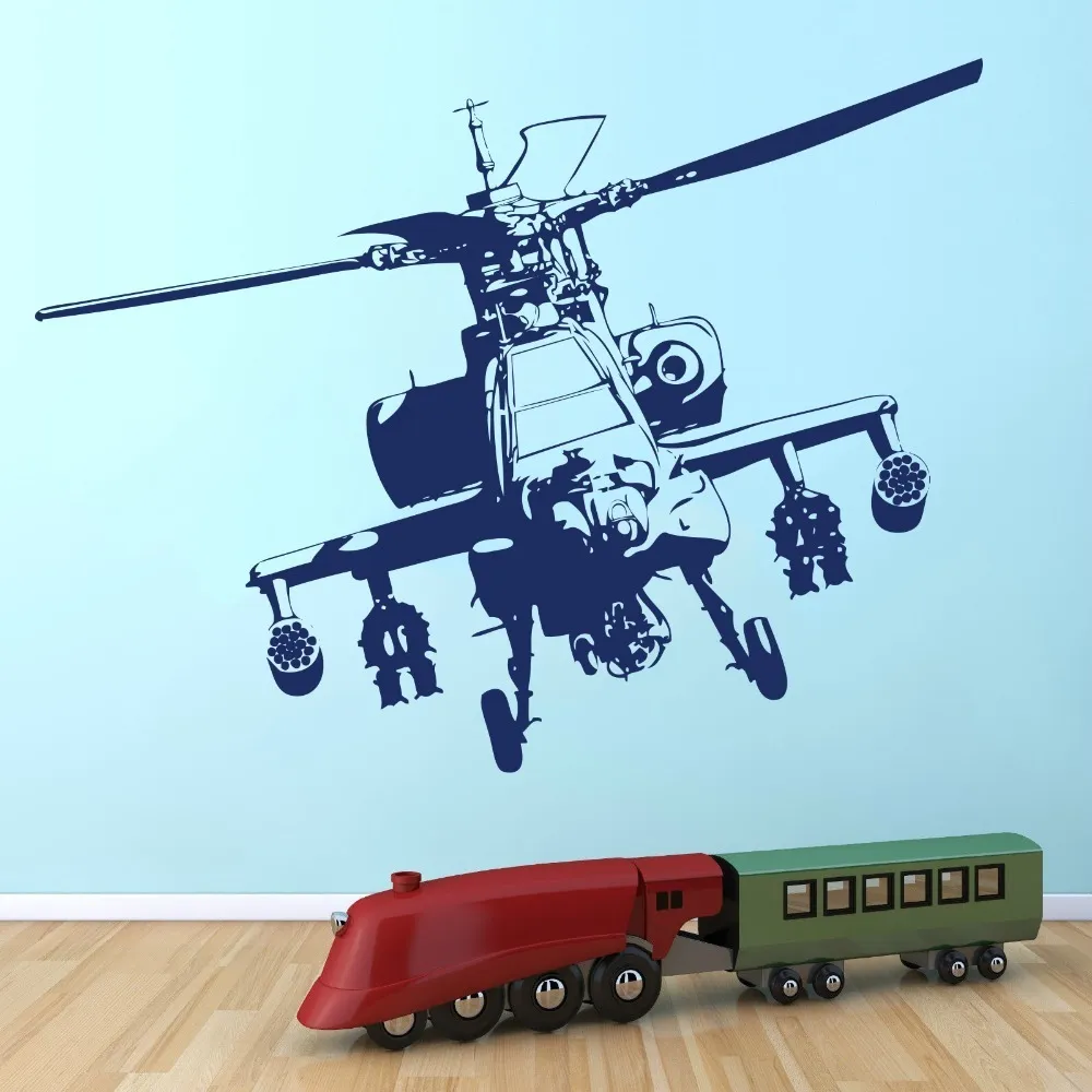 Large Helicopter Wall Sticker Boy Room Bedroom Airplane Plane Army Wall Decal Living Room Nursery Vinyl Home Decor Mural 
