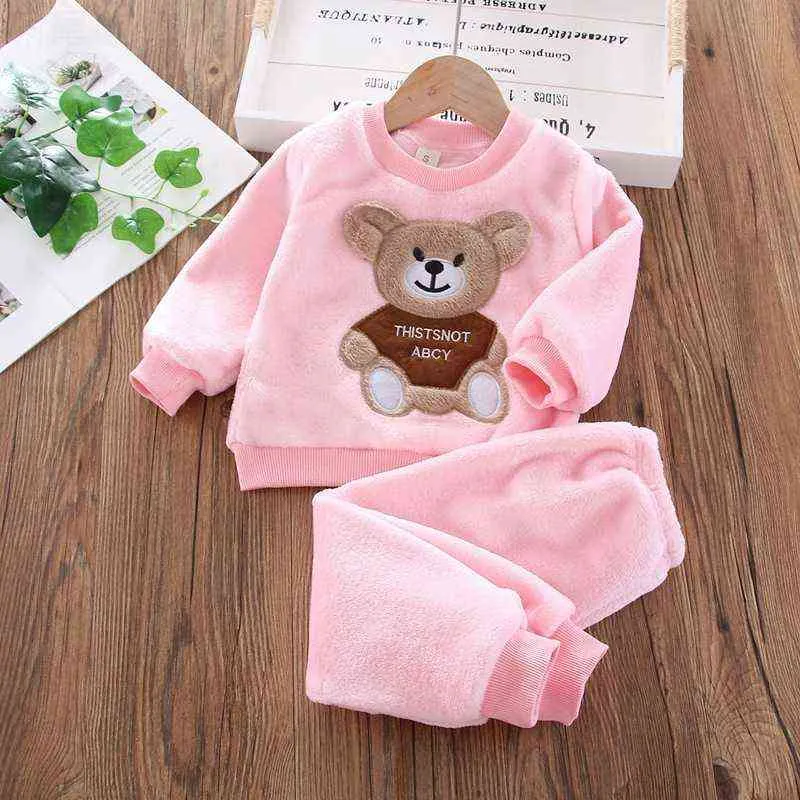 Kids Mode Kleding Sets Baby Jongen Meisje Herfst Winter Flanel Pyjama Peuter T-shirt Pant / Set Casual Homewear 211224