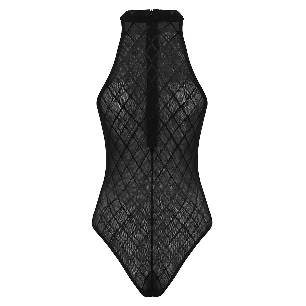 Dames039s crotchless zwempak zie door badmode mesh high cut open crotch gymnastics turard bodysuit bathing suit 8864029