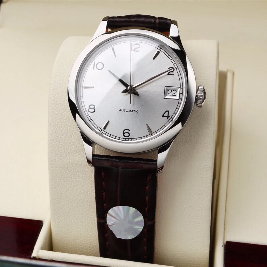 Neue klassische Damen-Uhren mit Zahlenkalender, Edelstahl, automatische mechanische Uhr, Damenuhr aus braunem Leder, 32 m