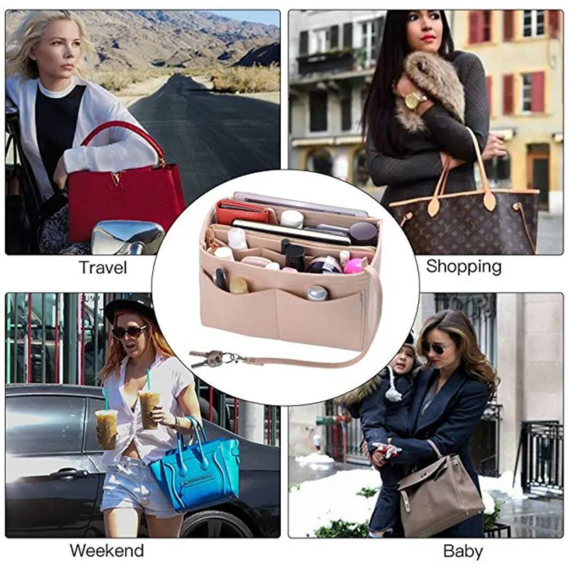 Merk make -up organisator vilt insert tas voor handtas reis binnenste portemonnee draagbare cosmetische tassen passen verschillende merkzakken 286D