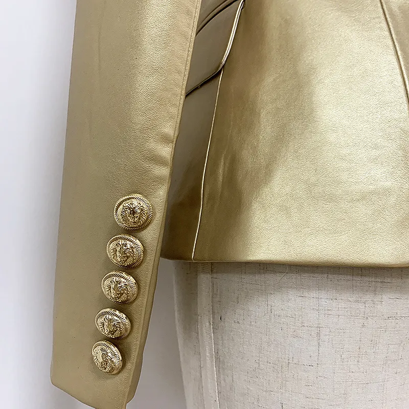 Högkvalitativ 2020 Baroques Designer Blazer Women s Double Breasted Metal Lion Buttons Gold Leather Jacket Blazer LJ200911