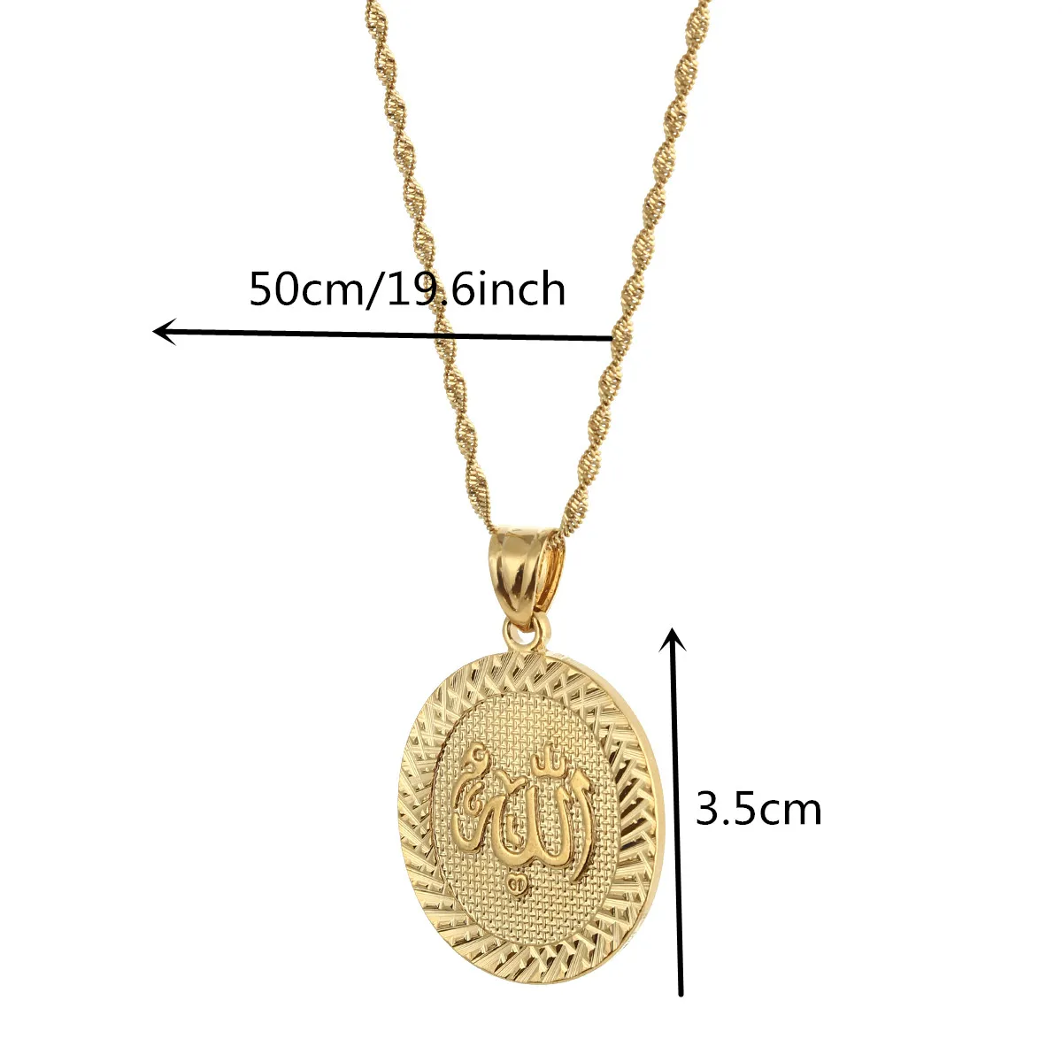Halskette mit Anhänger „Prophet Muhammad Allah“ für Damen und Herren, goldfarben, Naher Osten, islamischer arabischer Ahmed, muslimischer Schmuck, 250 m