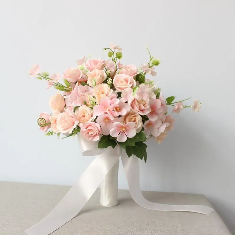 Mini rosor bukett med band konstgjorda blommor brud bröllop blomma hemfest resor prydnader1269m