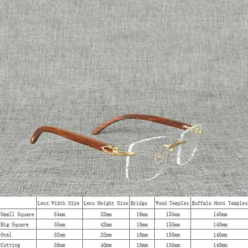 2024 Mäns lyxdesigner Kvinnors solglasögon Naturlig trä Square Clear Frame Men Buffalo Horn överdimensionerad Rimless Optical Eyewear Women Reading Eyeglasses Oculos