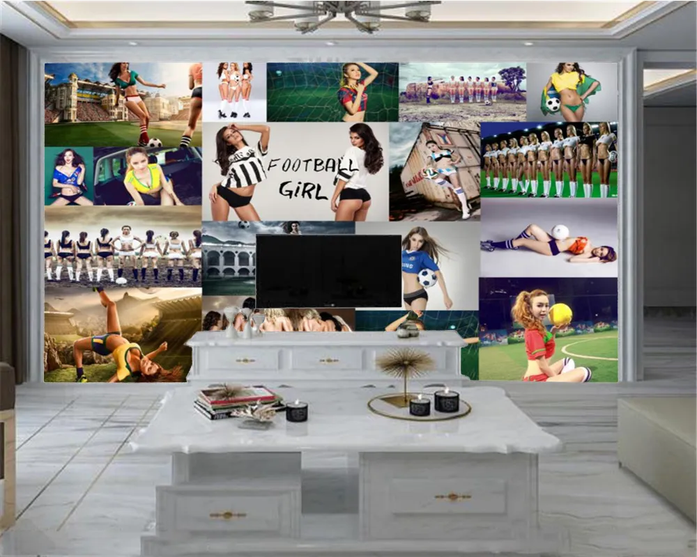 3d Character Mural Wallpaper Sexy Football Girl 3D Wallpaper Digital Printing HD Decorative Beautiful Wallpaper2814