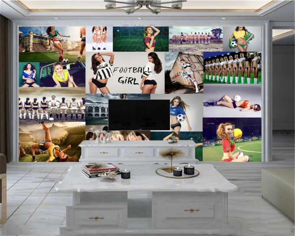 Papier peint Mural avec personnage 3d, fille de Football Sexy, impression numérique 3D, beau papier peint décoratif HD2814