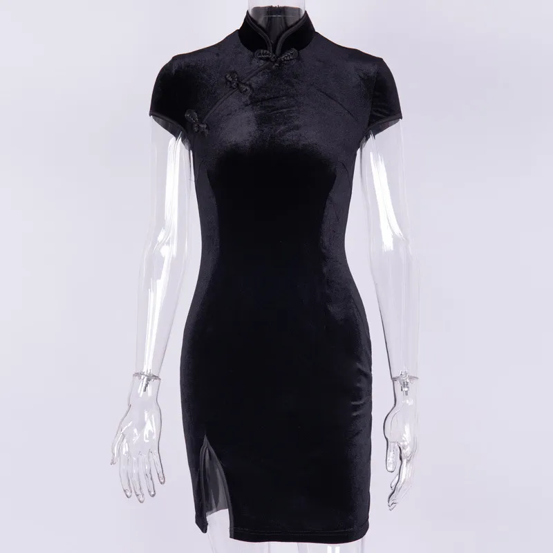 Goth Karanlık Kadınlar Elbise Cheongsam Çin tarzı Skinny Mini Elbise Sokak Giyim Seksi Vintage Harajuku Yaz Kadın Giyim İnce 2020 Y240s