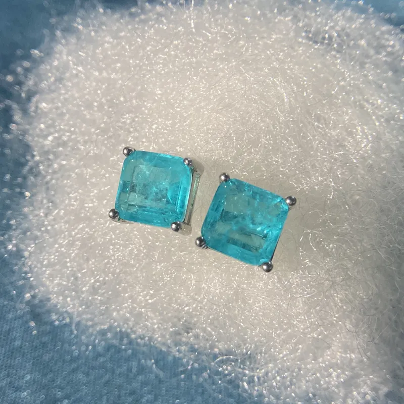 Vintage 100 925 Sterling Srebrny Paraiba Tourmaline Kiełko Kamień Birthstone Studs Kolczyki Panie Fine Jewelry Whole5353752