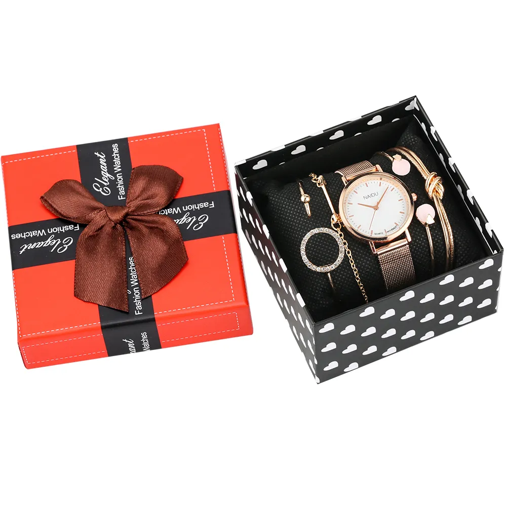 Ensemble de montres-bracelets pour femmes, montres analogiques à Quartz en or Rose pour dames, Bracelet en acier inoxydable, 201204267a