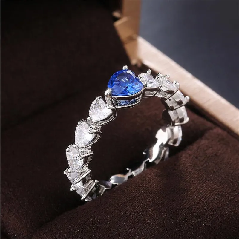 Neuankömmling Top verkaufen Luxusschmuck 925 Sterling Silber Birnen Herz Form Blau Saphir CZ Diamond beliebte Party Frauen Hochzeitsband232t