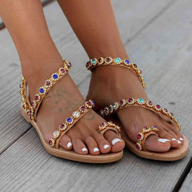 Sandales femmes talon plat exquis perlé été tongs chaussures Design à la mode de haute qualité expédition rapide 220121