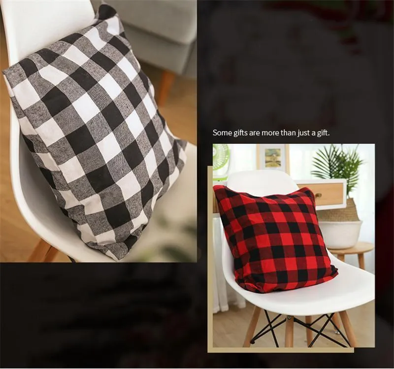 Christmas Buffalo Check Plaid Throw Pillow Covers Cushion Case for Farmhouse Home Decor Red and Black 18 Inch Pillow Case Wholesale