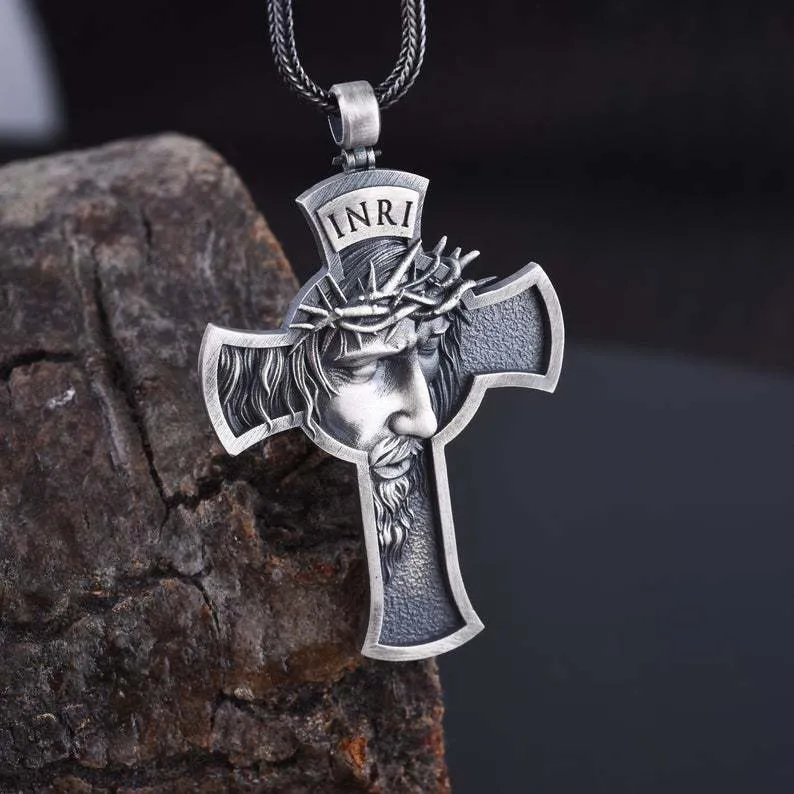 Collana da uomo con gioielli cristiani, collana con croce di Gesù, collana 9030103