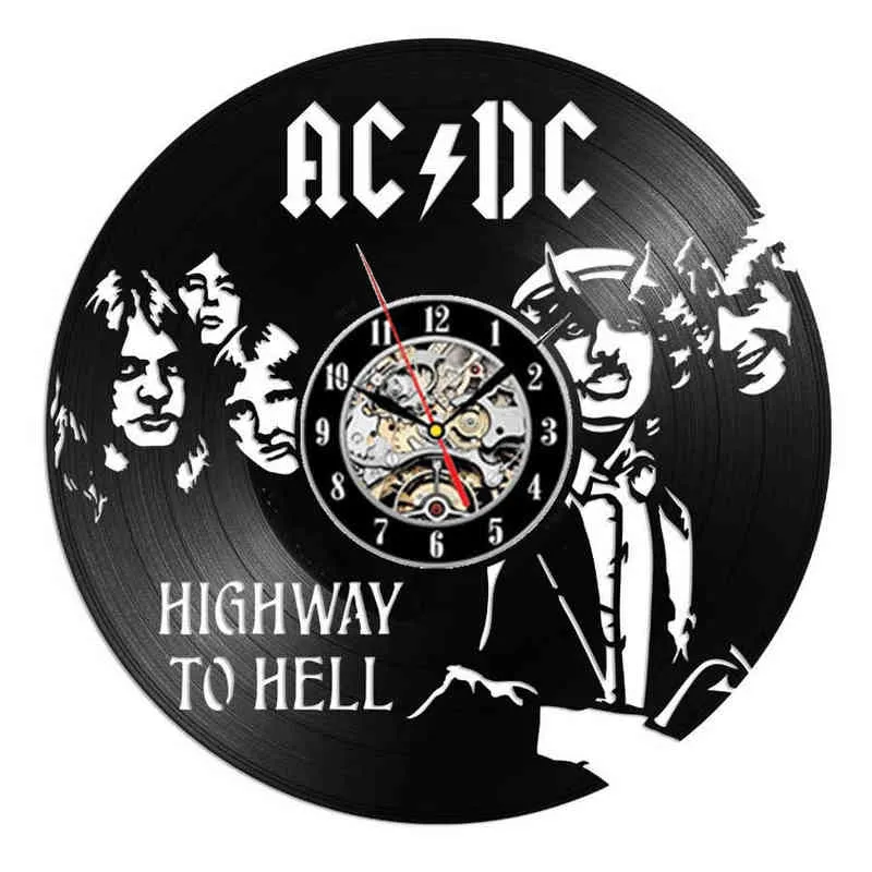AC DC Vinyl Record Настенные Часы Современный дизайн Музыка рок-группа Урожай Виниловые CD Часы Настенные Часы Главная Декор Подарки для фанатов H1230