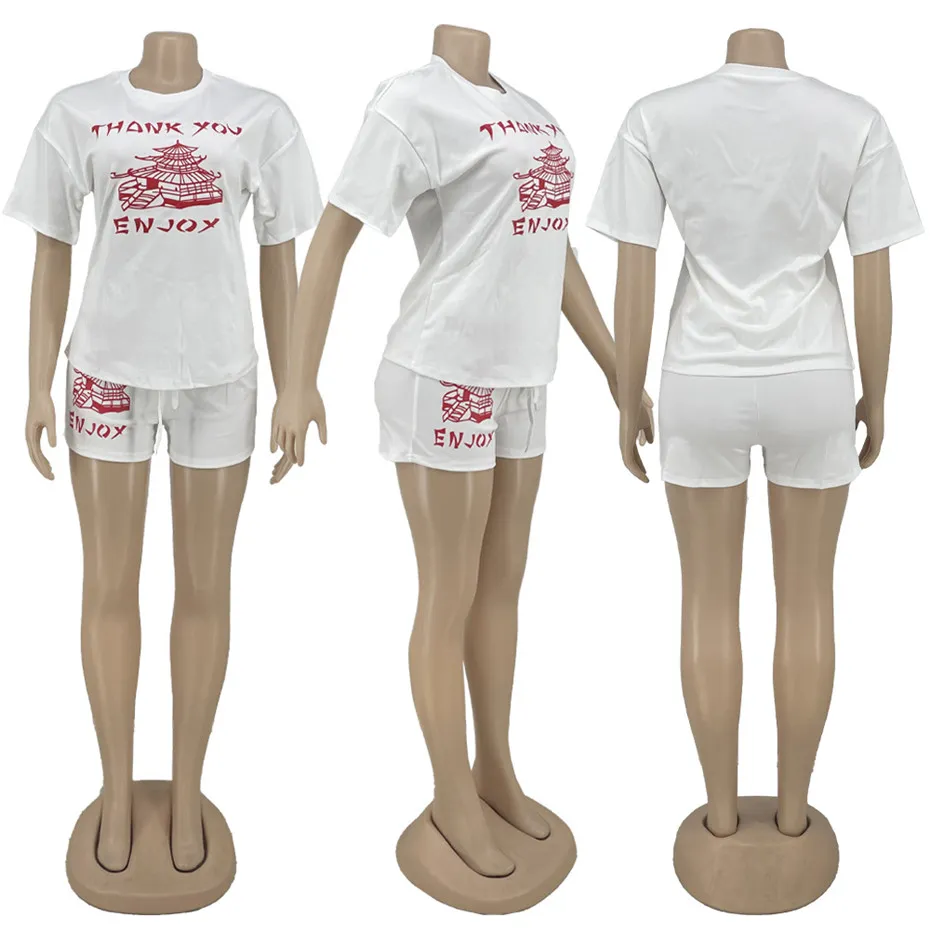 2022 verão casual shorts ternos mulheres tracksuits 2 peça conjunto de roupas soltas de manga curta t-shirt desportista moda roupas k8744