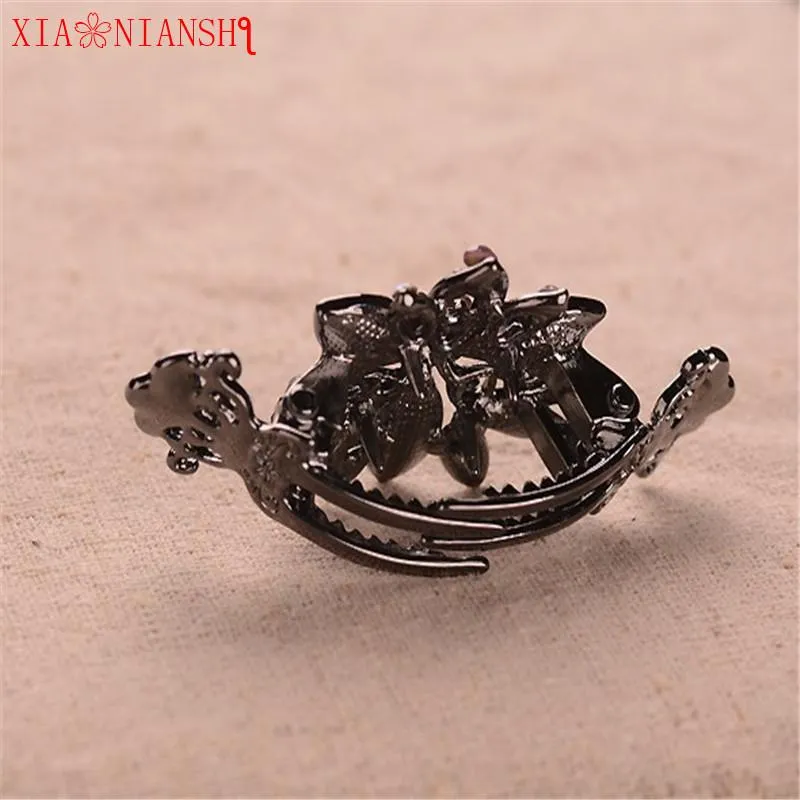 Nyaste hårklämmor Alloy Hairpins Crab Claw Clip with Crystal Flower Vintage Women Wedding Head Band Hair Accessories334e