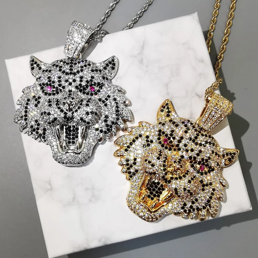 Bling Iced Out Necklace Micro Pave Cubic Zircon Tiger Pendant For Men Women Gifts Luxury Hip Hop Jewelry Y1220287i