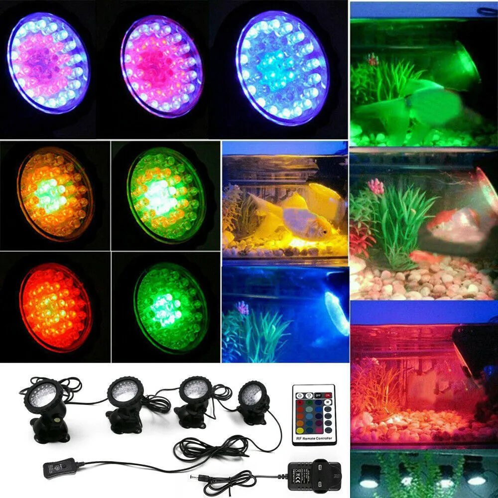 WAKYME 4 lumière Spot sous-marin RGB 36 LED étanche IP68 Piscine Fontaines Étang Eau Jardin Rium Y200917