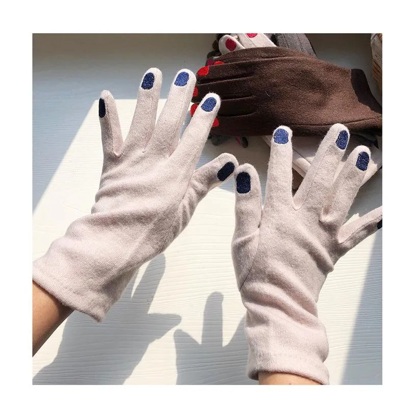 Fünf Finger Handschuhe Chic Nagellack Kaschmir Kreative Frauen Wolle Samt Dicke Touchscreen Frau Winter Warm Driving288M