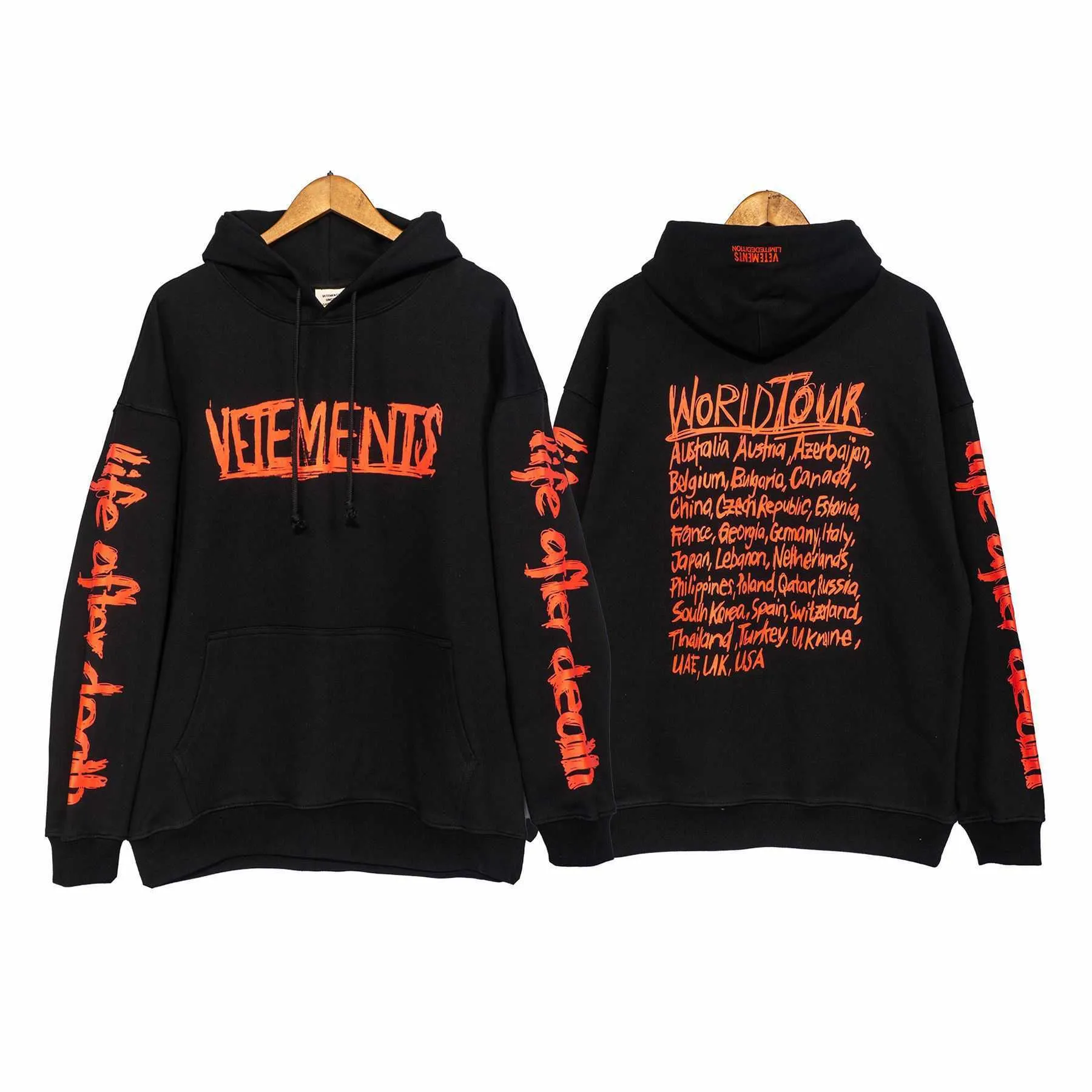 Heren Hoodies 21FW Herfst Winter VTM Witt Meng Sanskriet Letter Signature Printed High Street Heren en Dames OS Losse Sweater Hooded