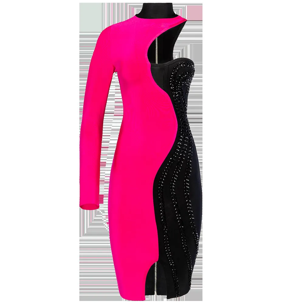 Nya sommarkvinnor en axelbandage klänning kändis kväll fest klänning hand pärlor bodycon sexig klubb klänning vestido t200604