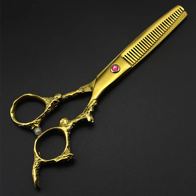 Professionele Japan 440C 6 '' Gold Dragon Hair Scissors Haircut Dunning Barber Haircutting Snijschaar Kappers 220210