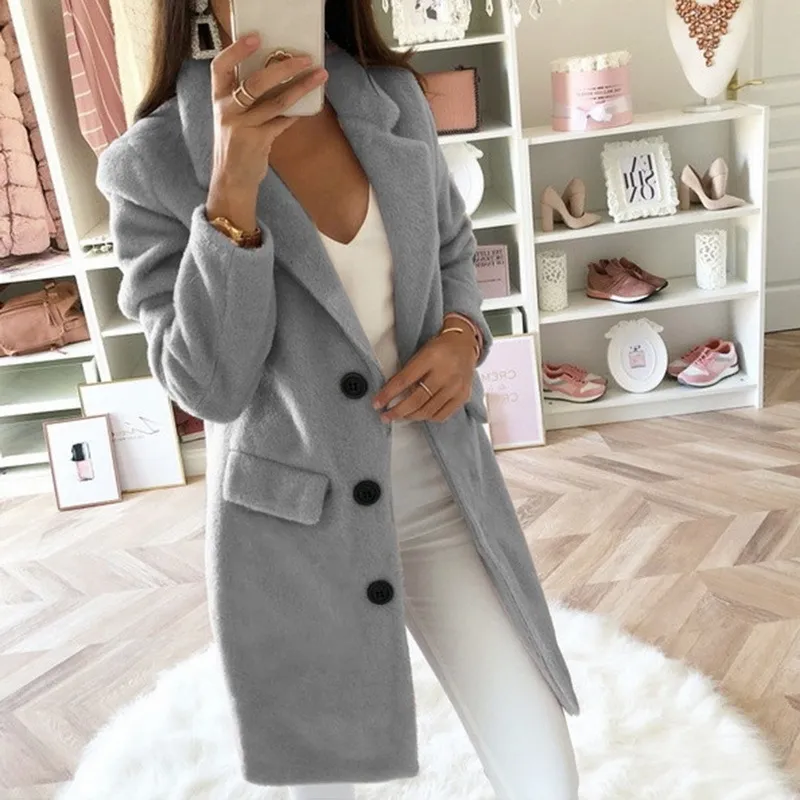 JODIMITTY Women Wool Coat Winter Long Ladies jackets Coat Plus Size Casual Solid Pink Blend Coat Female Outerwear Jacket LJ201106