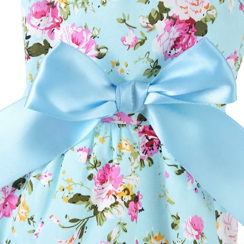 Summer Dog Dress Cotton Blue Sling Skirt Bowknot Shirt Clothes Birthday Small Puppy Breathable Cool For s Y200917