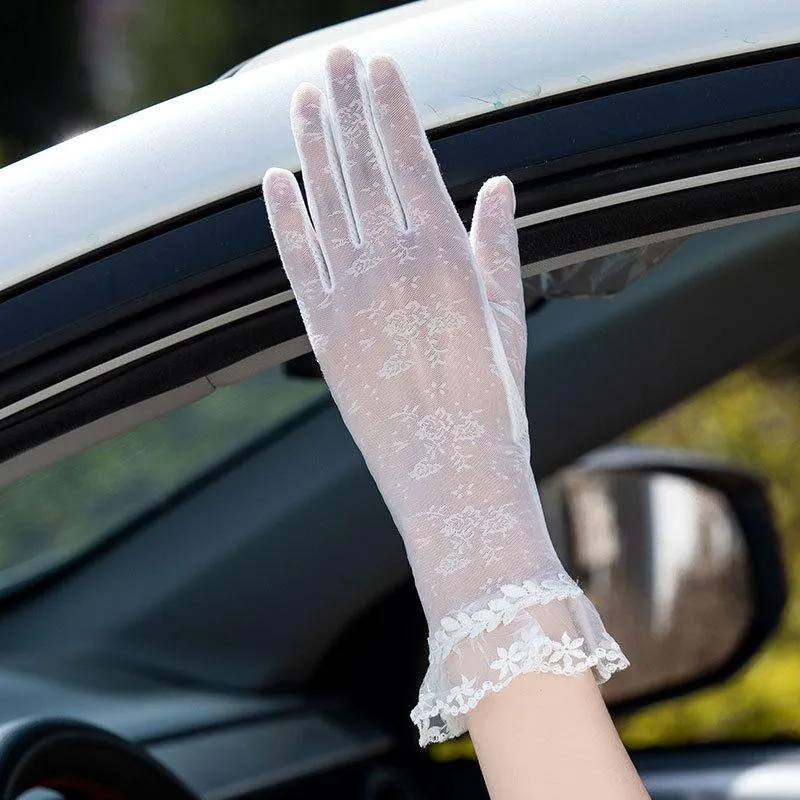 Женские перчатки с пятью пальцами, солнцезащитные, тонкие, длинные, с защитой от ультрафиолета, весенне-осенние, сетчатые, с сенсорным экраном, Lace246U