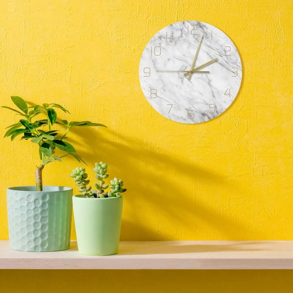 Quartz analoge rustige marmeren wandklok 3d chic witte marmeren print moderne ronde muur horloge Noordse creativiteit Home Decor Fashion LJ206818144